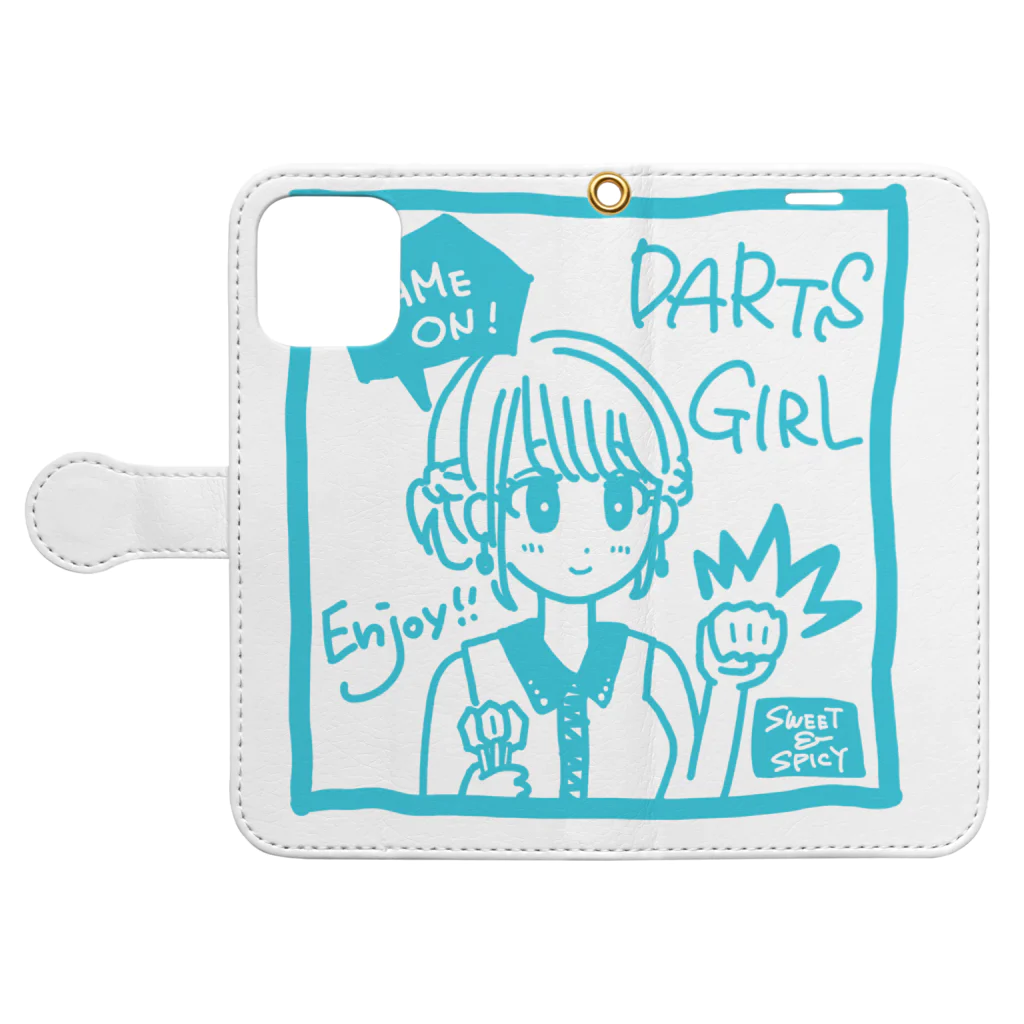 SWEET＆SPICY 【 すいすぱ 】ダーツのGAME ON!　【SWEET LIGHTBLUE】 Book-Style Smartphone Case:Opened (outside)