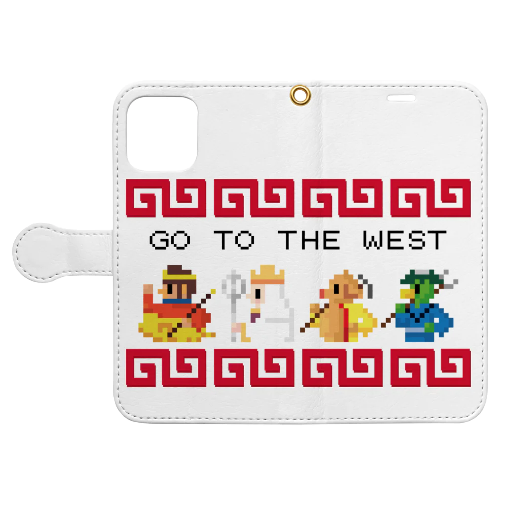 中華呪術堂（チャイナマジックホール）の【FC風】GO TO THE WEST【ドット絵 】  手帳型スマホケースを開いた場合(外側)