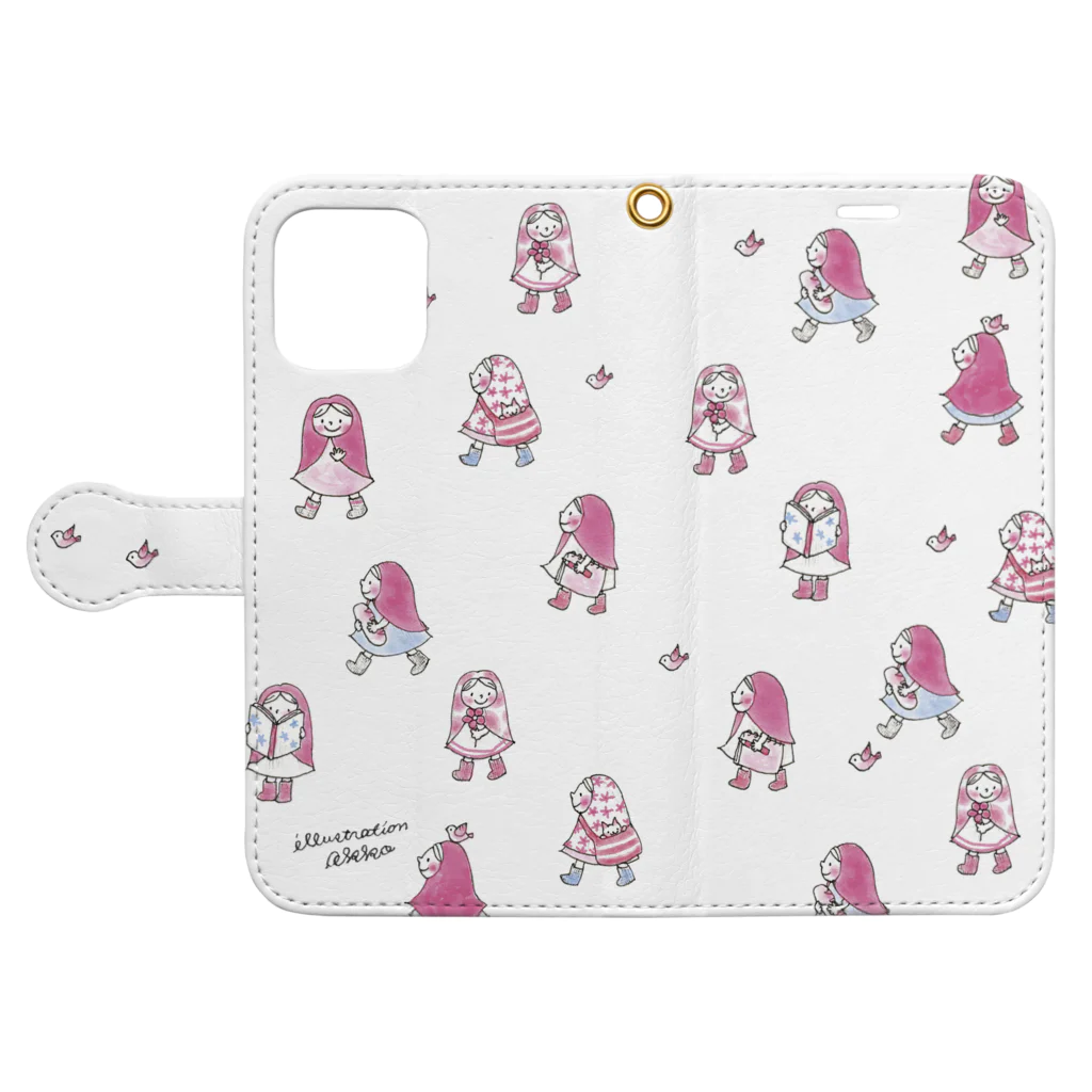 illustration akko shopのお散歩ずきんPink Book-Style Smartphone Case:Opened (outside)