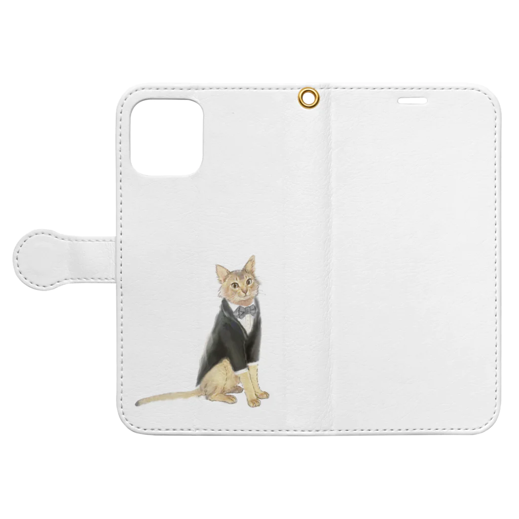 似顔絵婚姻届/スマホDIY婚姻届~ai.create~の無料婚姻届♡お揃い新郎猫VER. Book-Style Smartphone Case:Opened (outside)