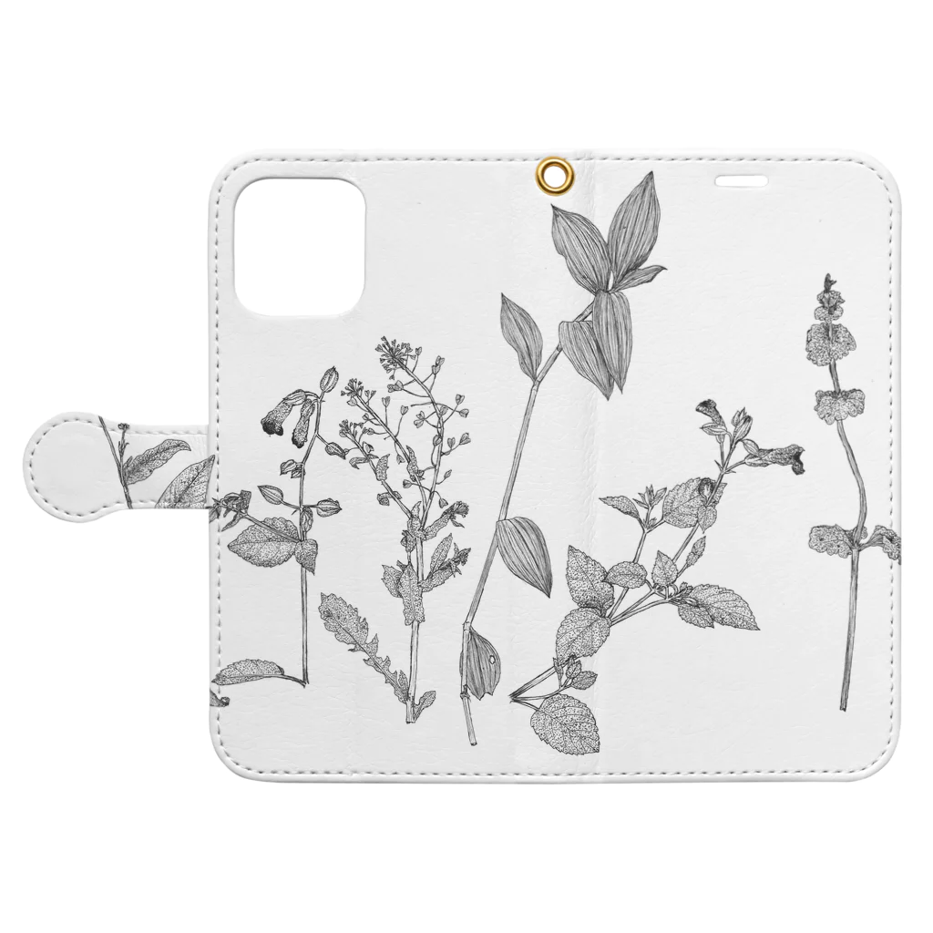 第2喜楽家のモノクロボタニカル Book-Style Smartphone Case:Opened (outside)