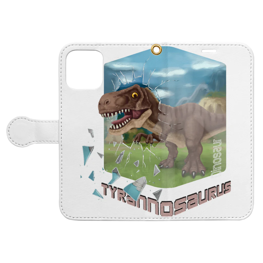 すとろべりーガムFactoryのティラノサウルス 手帳型スマホケースを開いた場合(外側)