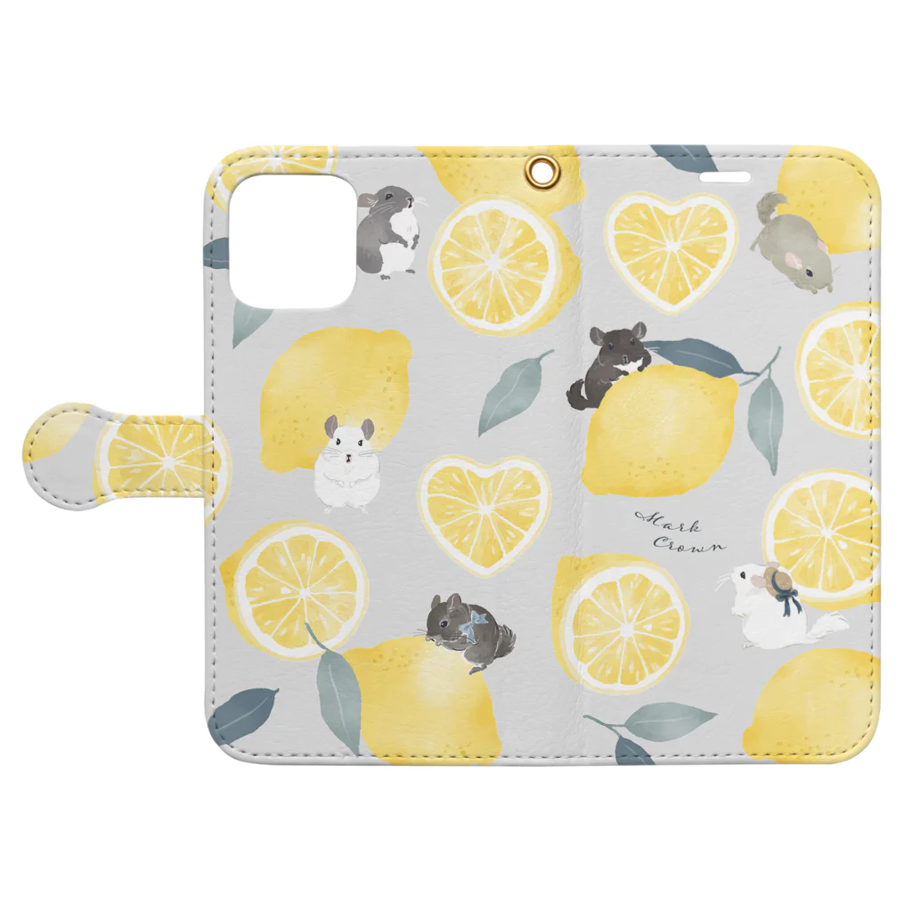 チンチラ雑貨MarkCrownのチンチラ Lemon Book-Style Smartphone Case:Opened (outside)