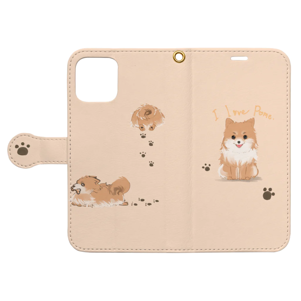 PomRingoのポメラニアンってかわいい。 Book-Style Smartphone Case:Opened (outside)