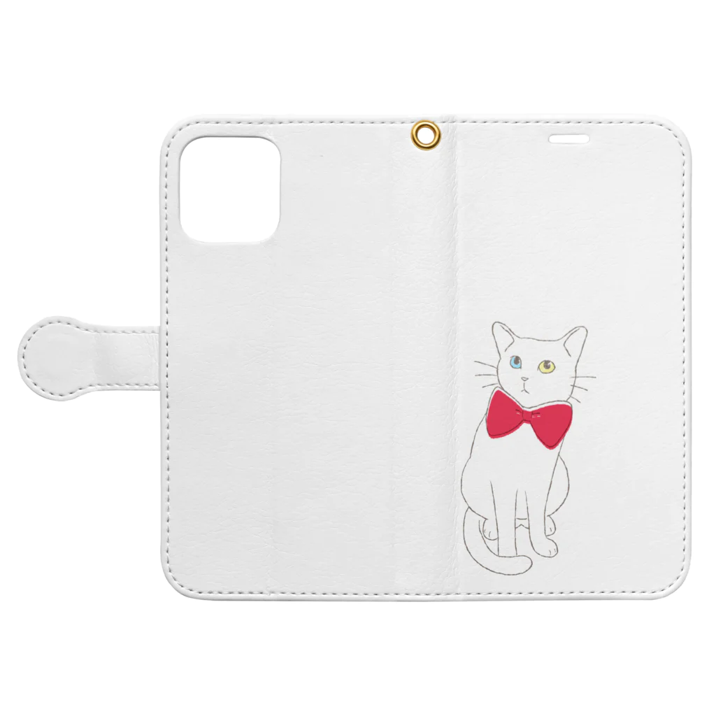 おとんの赤い蝶ネクタイのねこ（オッドアイ） Book-Style Smartphone Case:Opened (outside)