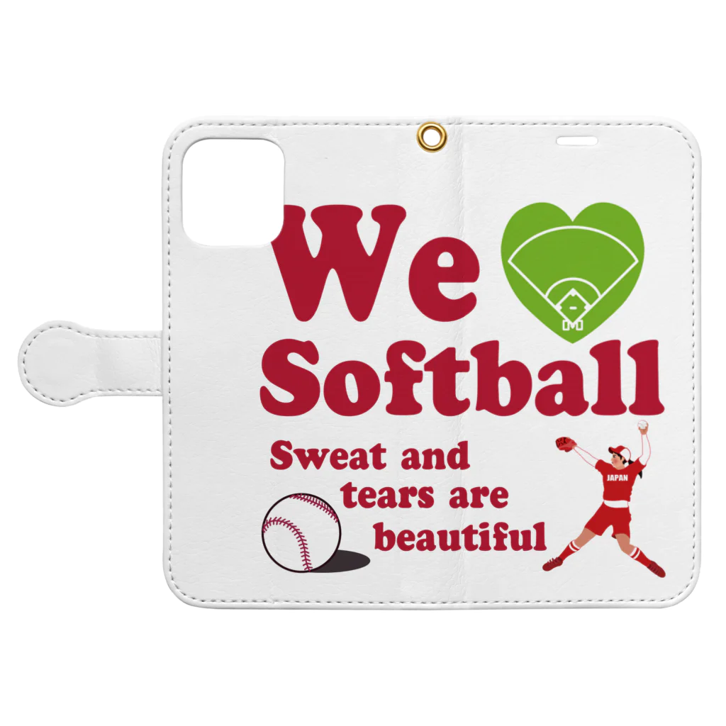 キッズモード某のwe love Softball Book-Style Smartphone Case:Opened (outside)