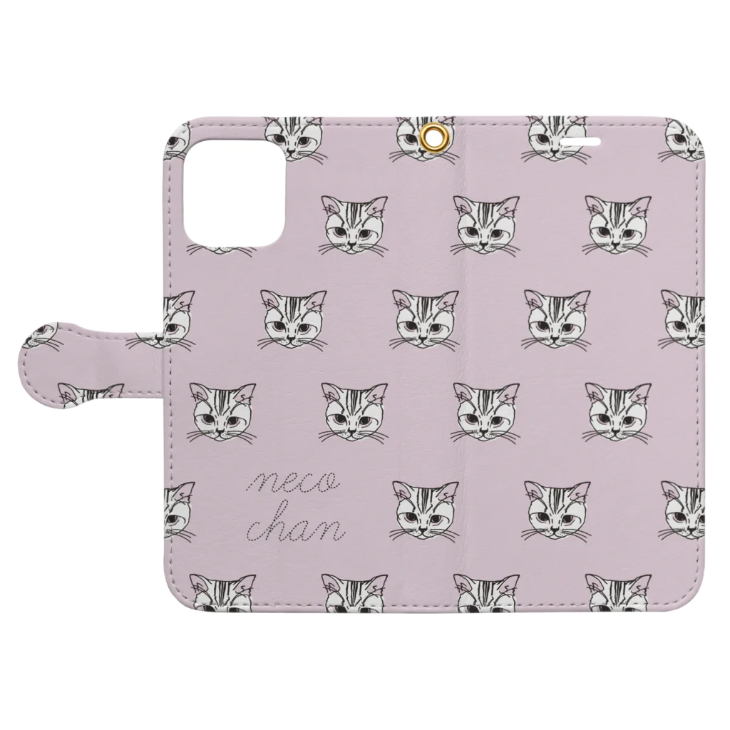 monotoneのnecochan02-2 Book-Style Smartphone Case:Opened (outside)