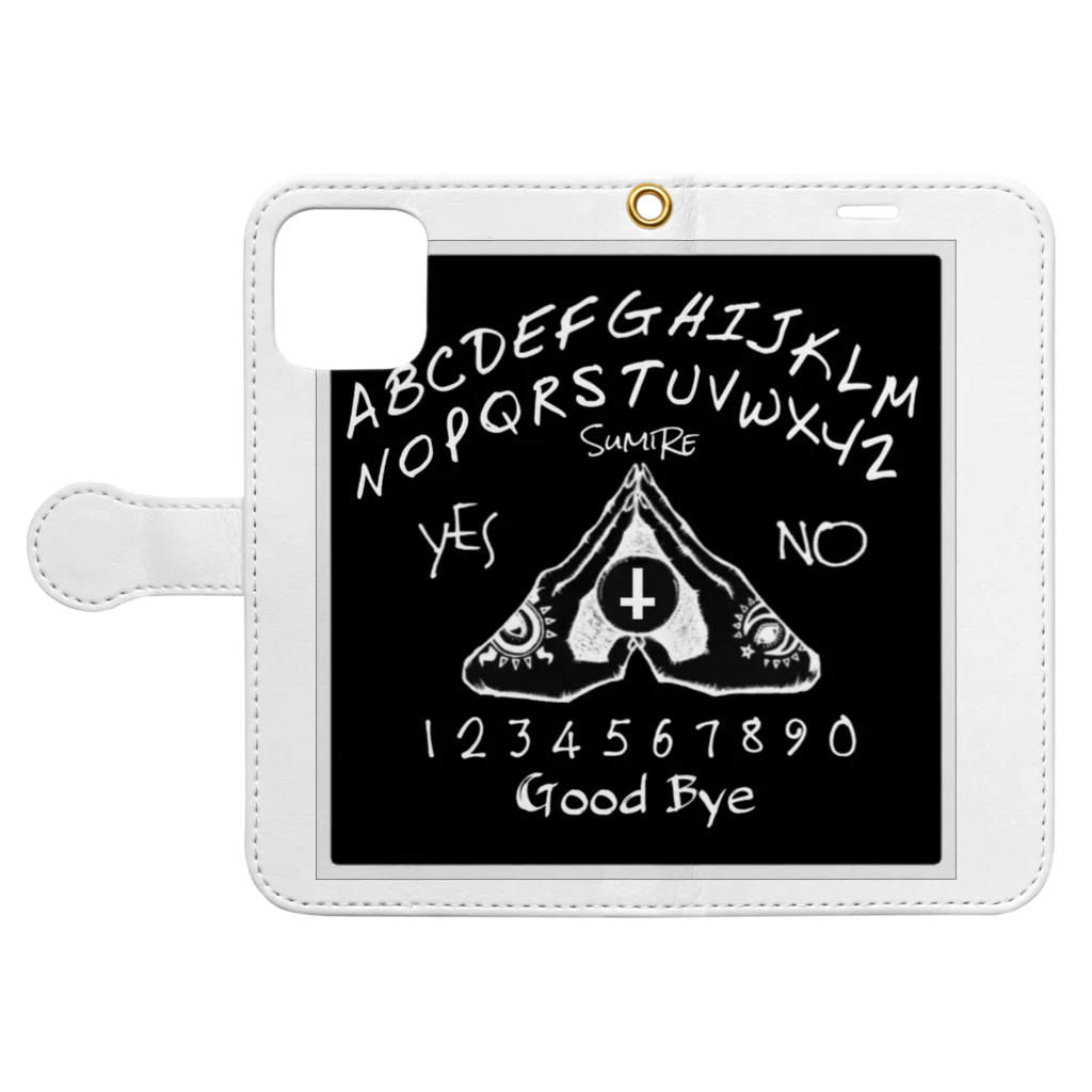 SumiReのウィジャボード　Ouija　黒 手帳型スマホケースを開いた場合(外側)