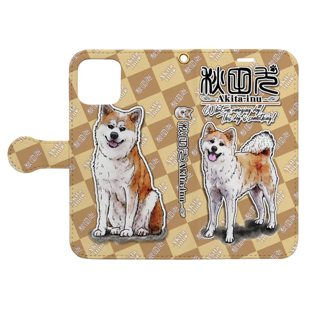 オリジナル工房プリントンのiPhone 秋田犬手帳型イラストケース Book-Style Smartphone Case:Opened (outside)