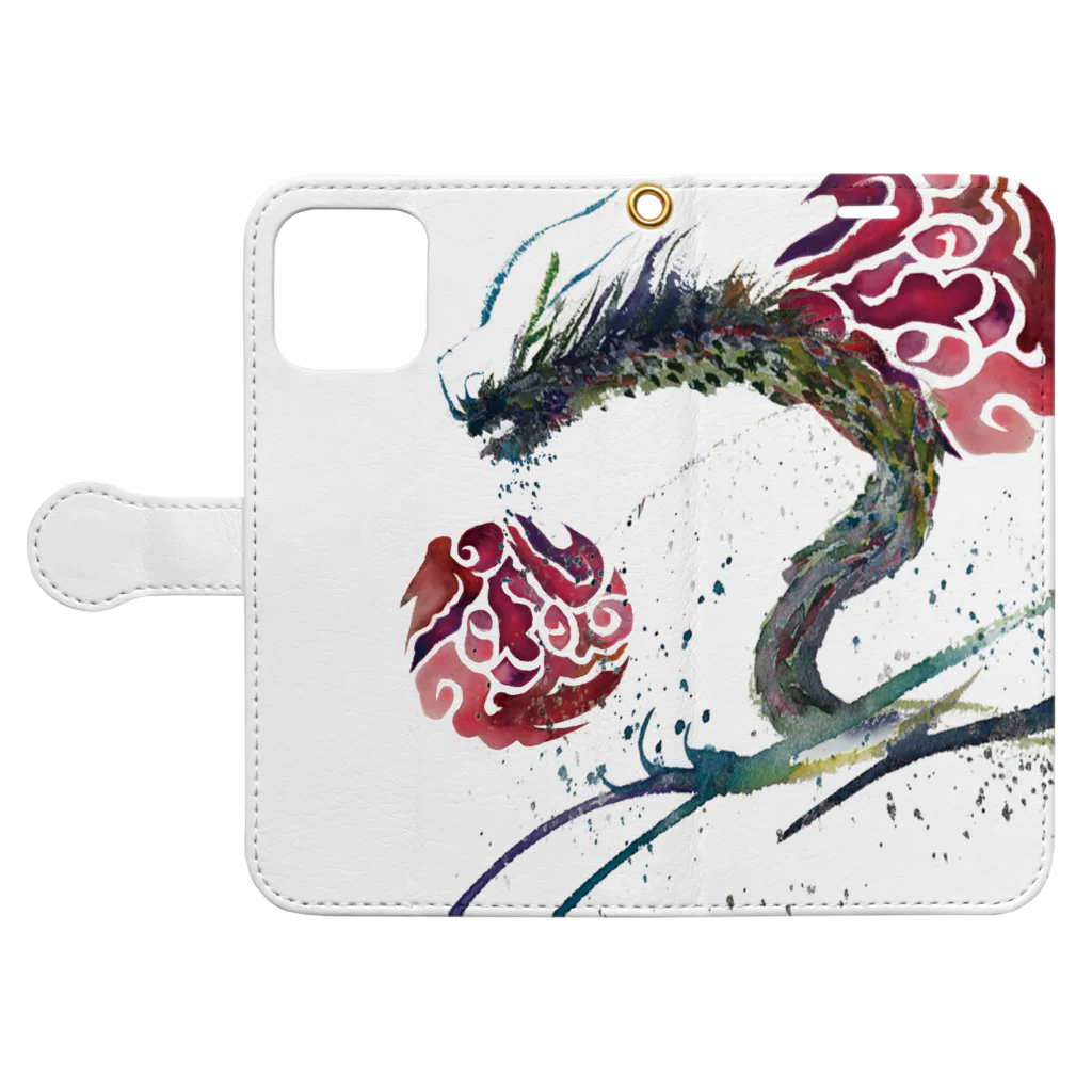 WAMI ARTの赤八雲昇るタツ(竜) Book-Style Smartphone Case:Opened (outside)