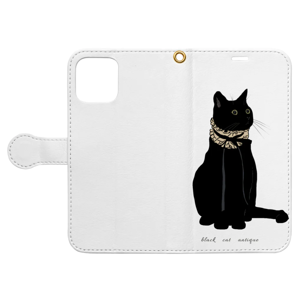 小鳥と映画館のゴシックな黒猫 Book-Style Smartphone Case:Opened (outside)