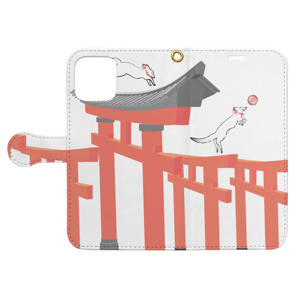 Amiの狐の手毬唄-鳥居- Book-Style Smartphone Case:Opened (outside)