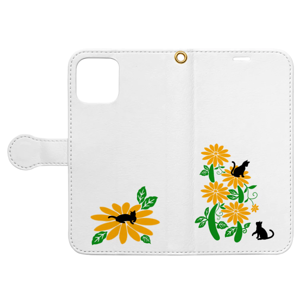 MegSan's free design🌷のフラワーキャットタワーwhite Book-Style Smartphone Case:Opened (outside)