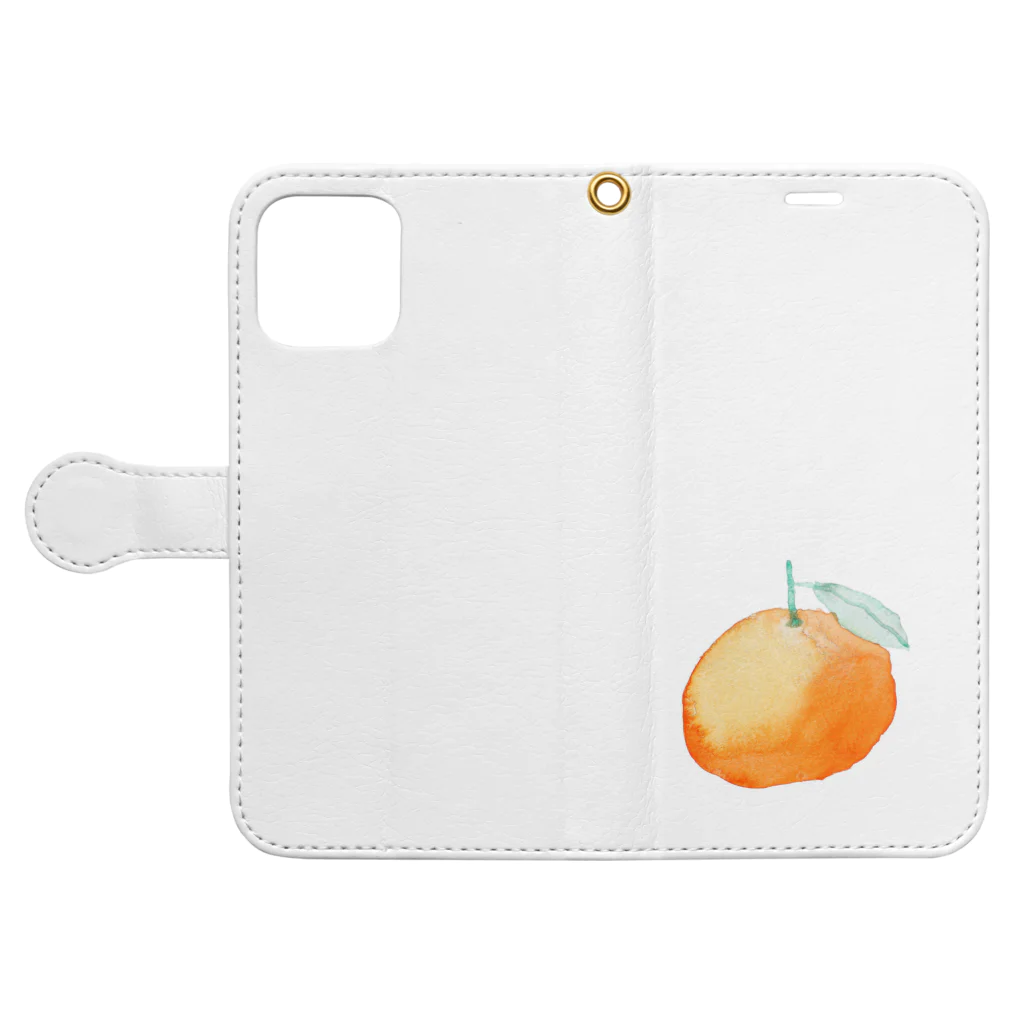 水彩フルーツの水彩 オレンジ 手帳型スマホケースを開いた場合(外側)