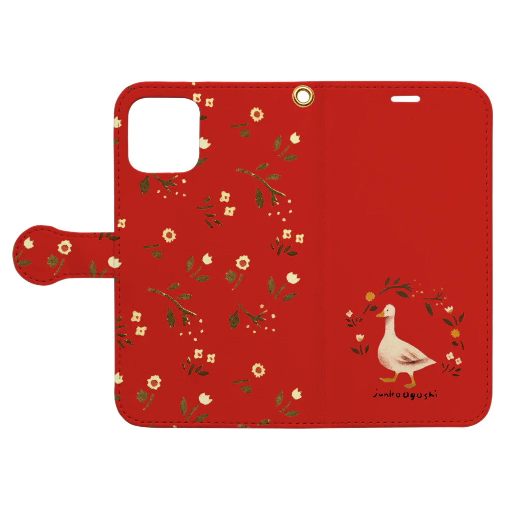 Junko Ogoshi original goodsのかわいいガチョウ（赤）Cute goose（Red） Book-Style Smartphone Case:Opened (outside)