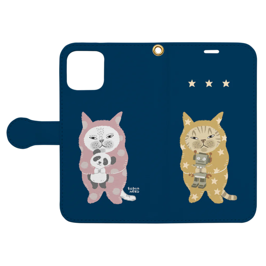 多分ねこのぎゅっとする猫(ネイビー) Book-Style Smartphone Case:Opened (outside)