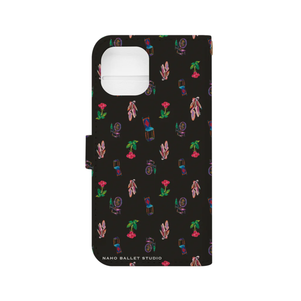 NAHO BALLET STUDIOのモノグラム黒🌹BSC Book-Style Smartphone Case :back