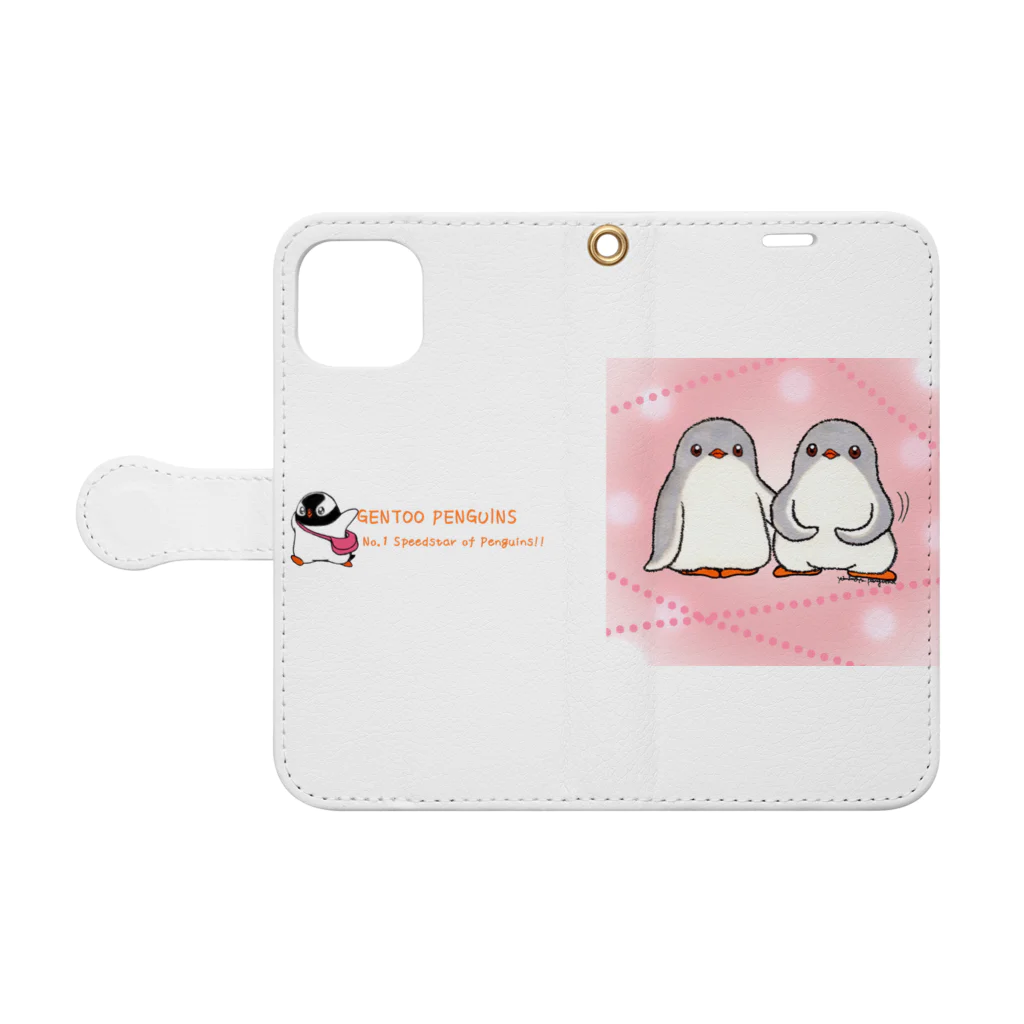 ヤママユ(ヤママユ・ペンギイナ)のふたごのジェンツーペンギン(キラキラロゴつき) Book-Style Smartphone Case:Opened (outside)