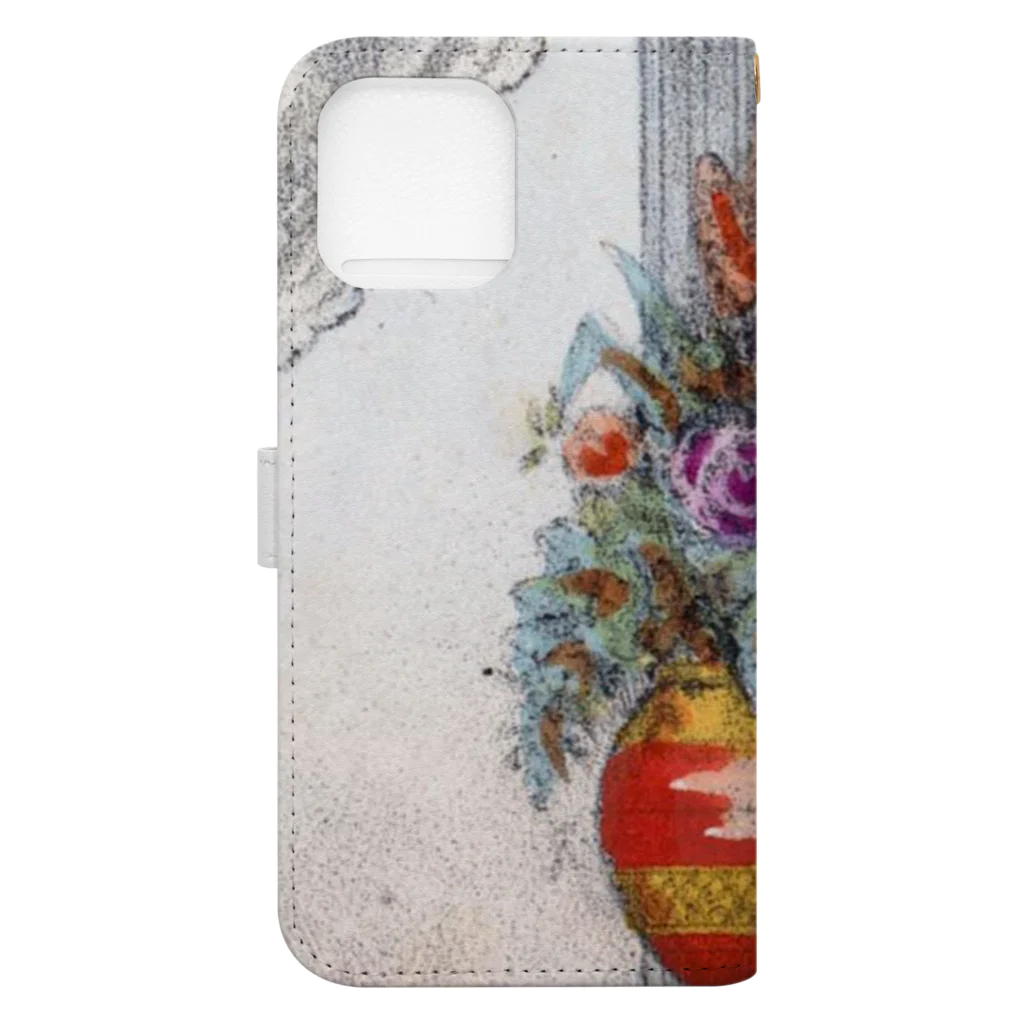 PALA's SHOP　cool、シュール、古風、和風、のflower arrangement　 Book-Style Smartphone Case :back