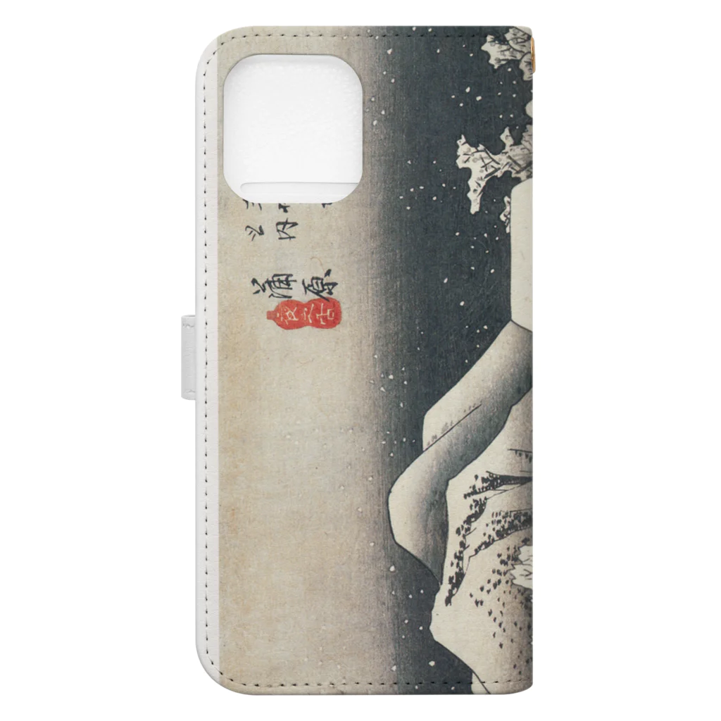 寿めでたや(ukiyoe)の珍：雪の広重_東海道五拾三次蒲原 夜之雪 Book-Style Smartphone Case :back