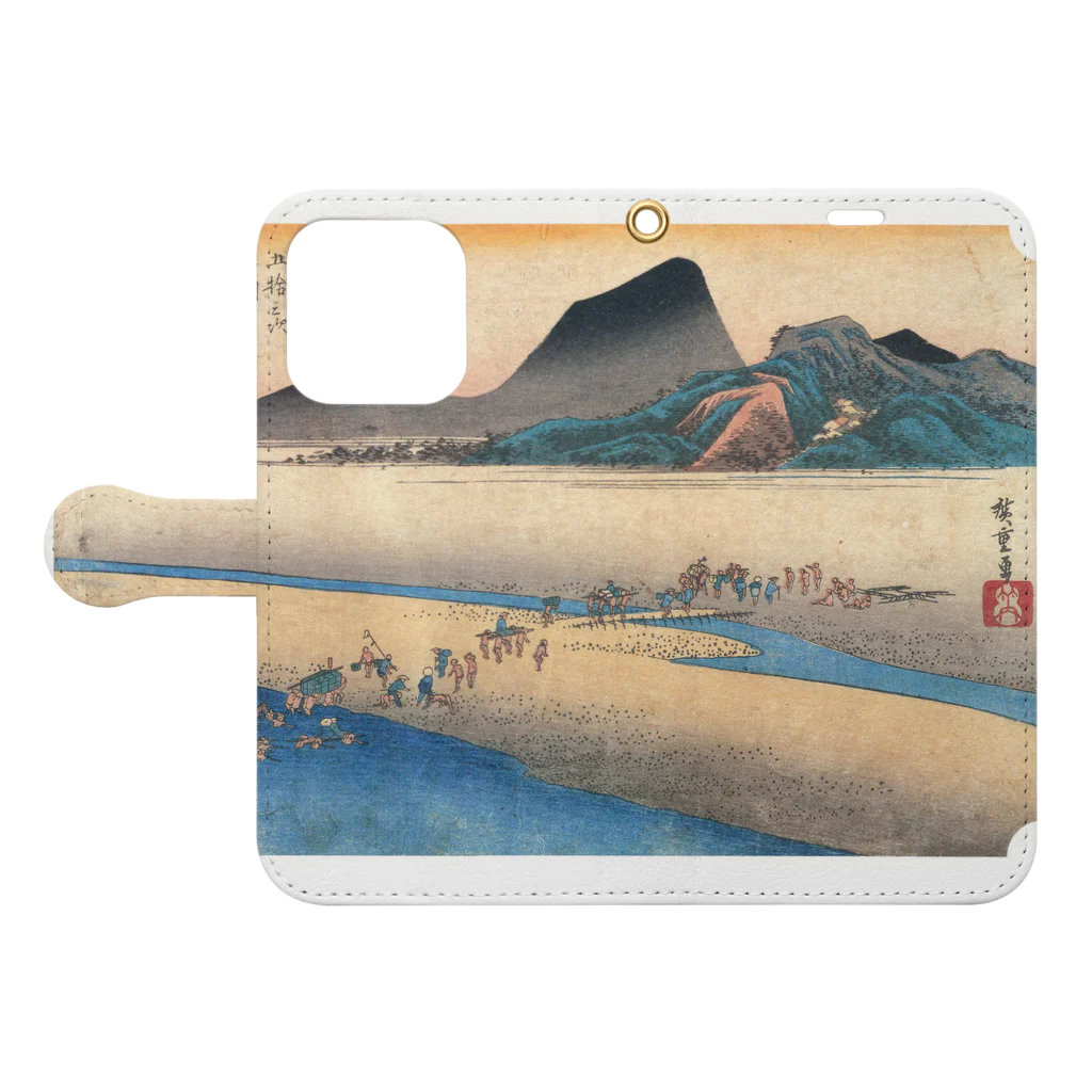 寿めでたや(ukiyoe)の広重_東海道五拾三次・金谷 大井川遠岸 Book-Style Smartphone Case:Opened (outside)