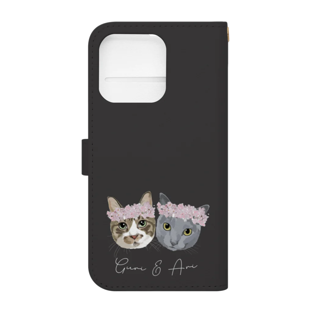 みきぞーん｜保護猫 ミッキー画伯と肉球とおともだちのchah & moo & guri & ari Book-Style Smartphone Case :back