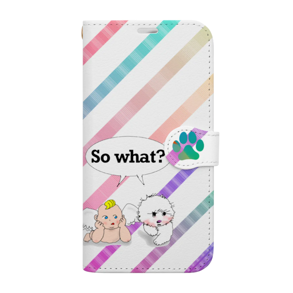 オフィシーナ　ロンポペの天使＆ビーちゃん　『だから何？』アイフォンケース　 Book-Style Smartphone Case