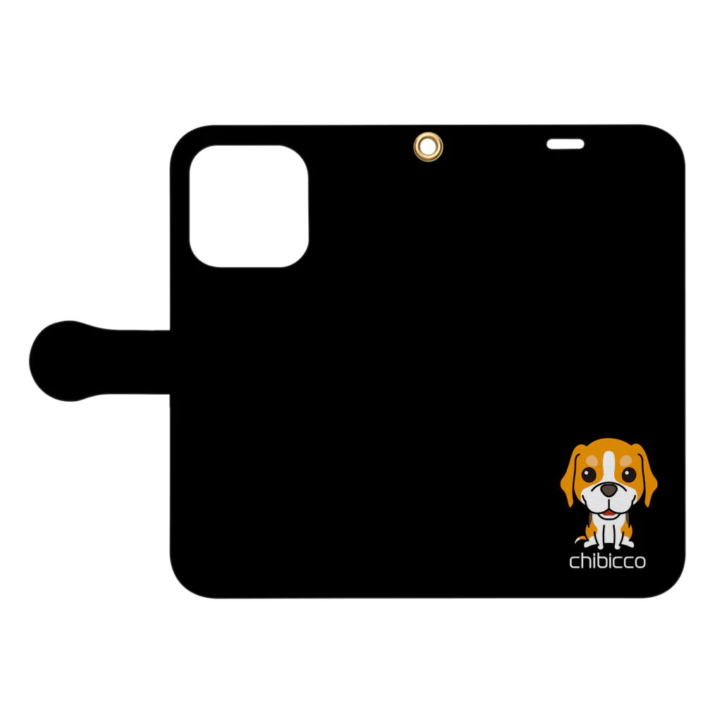 KAORIN’s TV 【ちびっこ】のスマイルビーグル chibicco (黒背景) Book-Style Smartphone Case:Opened (outside)