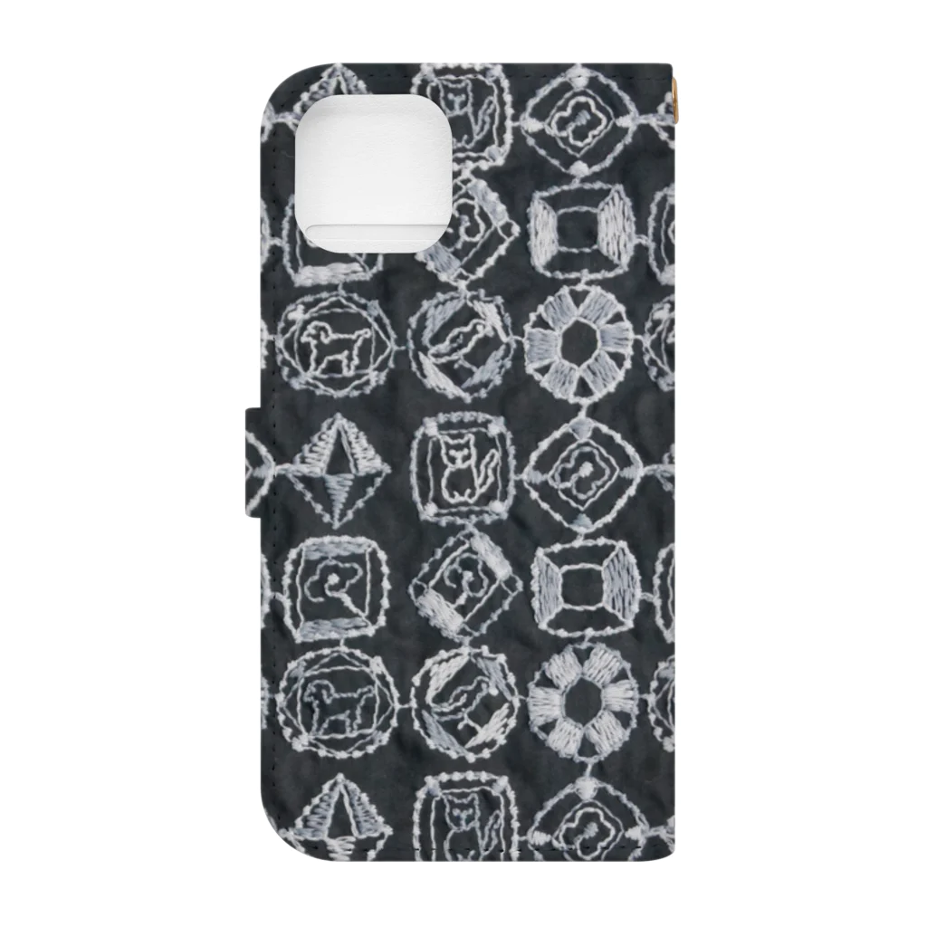 Canako Inoueの刺繍Diamond black 手帳型スマホケース Book-Style Smartphone Case :back