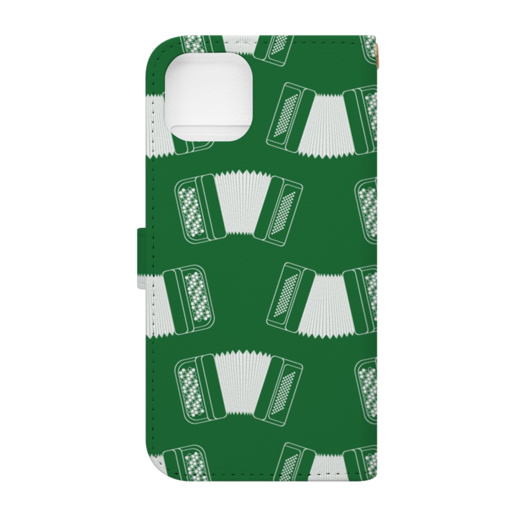 杜の魚のアコーディオン（緑） Book-Style Smartphone Case :back