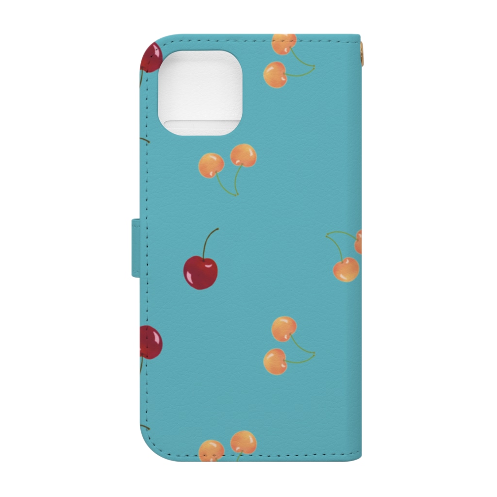 杜の魚のさくらんぼチェリー（青） Book-Style Smartphone Case :back