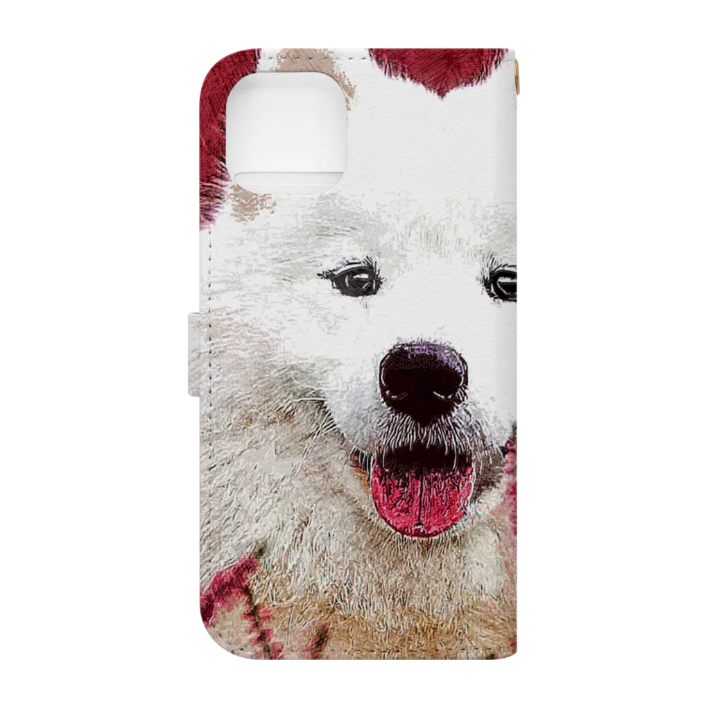 【CPPAS】Custom Pet Portrait Art Studioの 赤い畑の中のサモエドドッグ Book-Style Smartphone Case :back