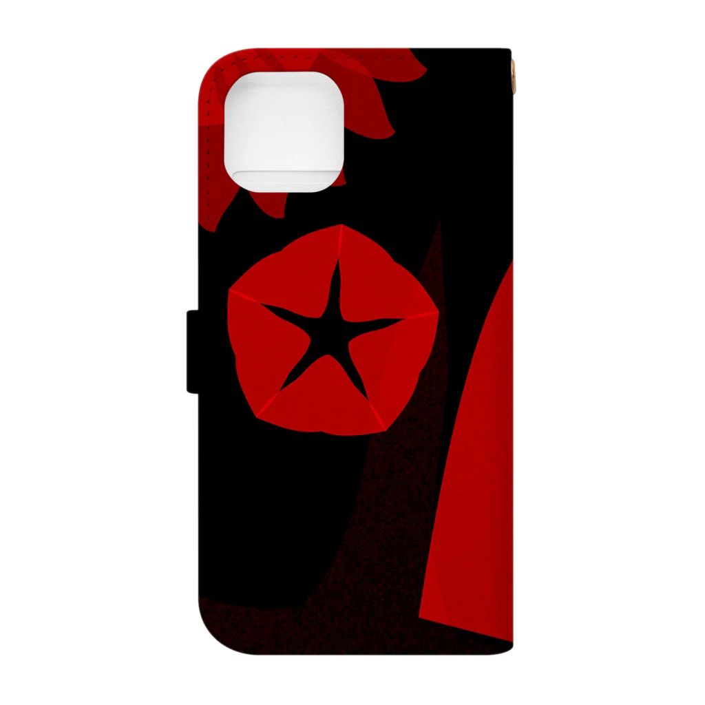 pianocurve Designの朝顔とひまわり Black & Red Book-Style Smartphone Case :back