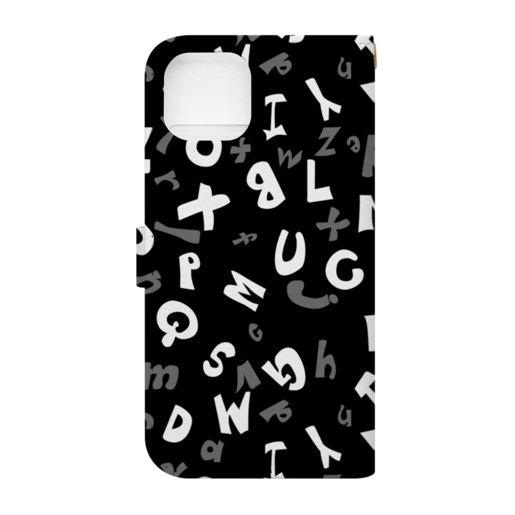 親子設計 CHIiKu MOJi『知育文字』のアルファベット/モノトーン総柄 Book-Style Smartphone Case :back