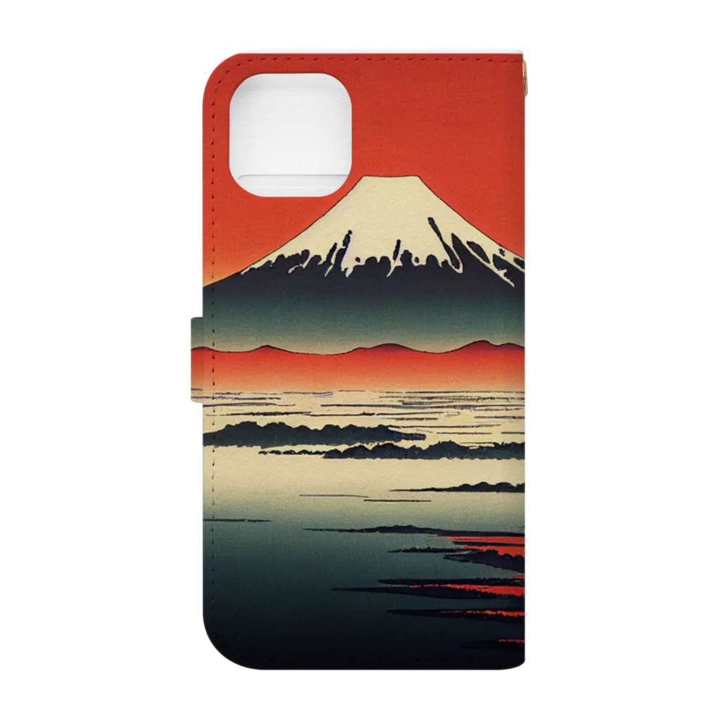 SLEEPING CAT by AI DESIGNER（midjourney）のAI red mt.fuji 手帳型スマホケースの裏面