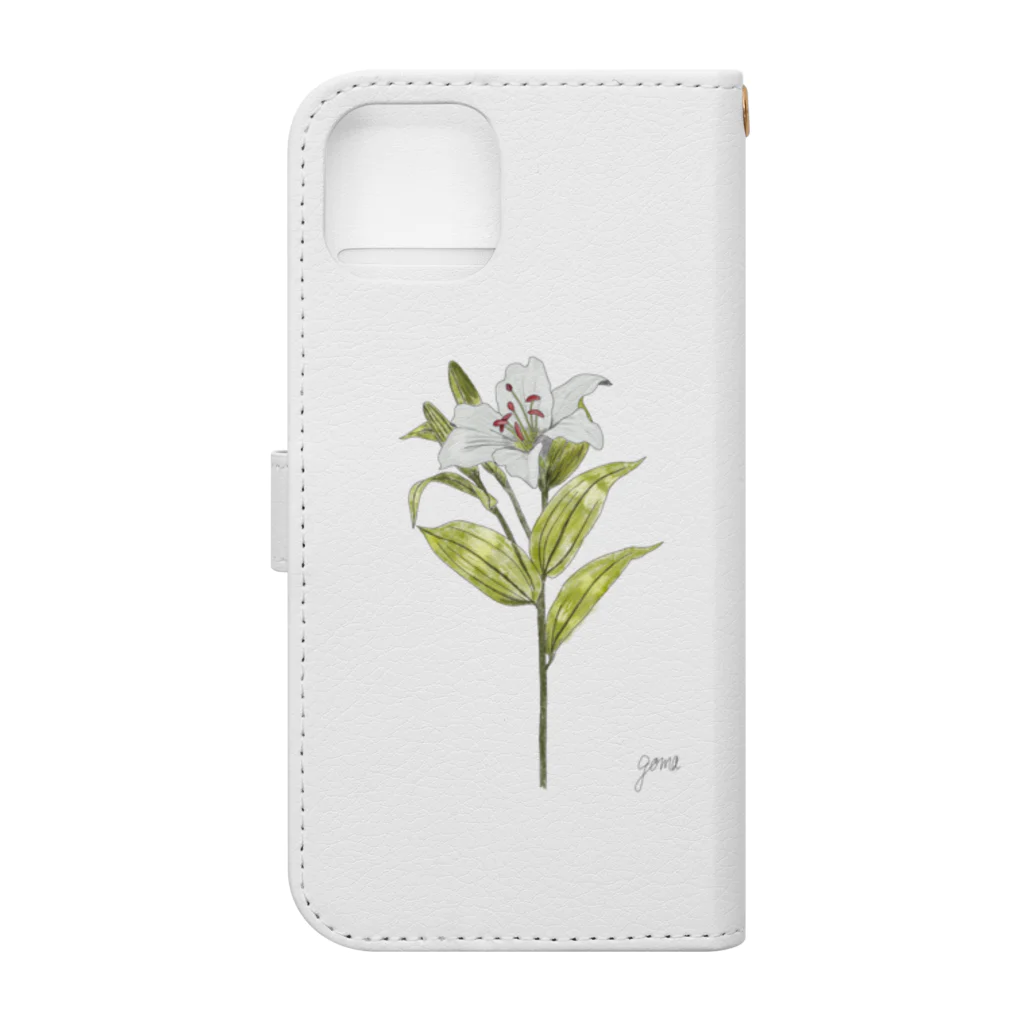 GOMA creativeの百合の花のIphoneケース 手帳型スマホケースの裏面