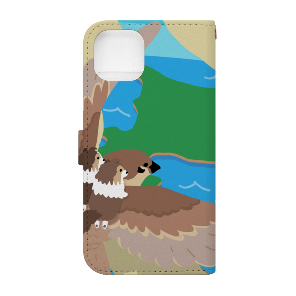 Kotetsu diary(SUZURI店)のシェルティ2匹＆スズメ×北海道 Book-Style Smartphone Case :back
