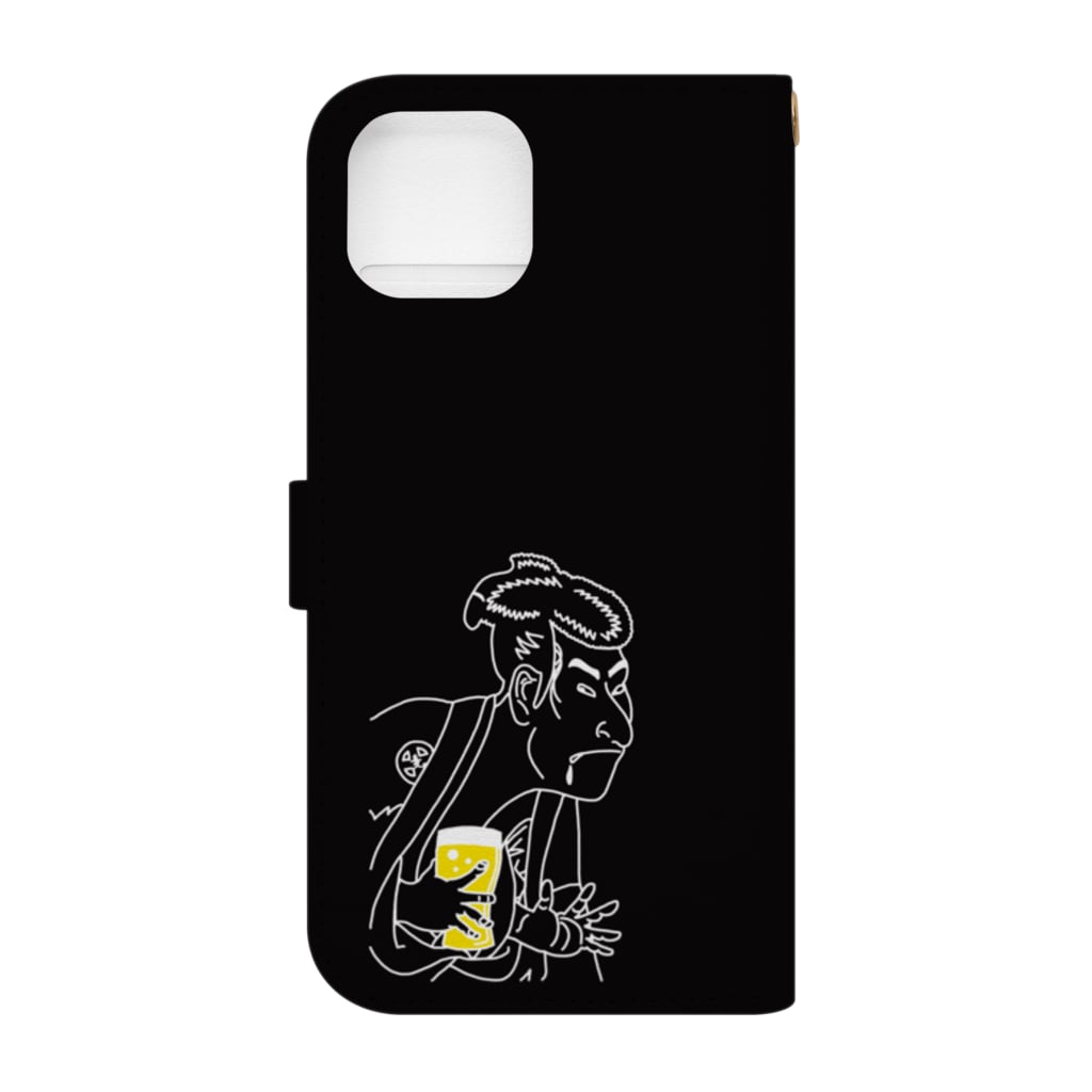 ビールとアート TM-3 Designの名画 × BEER（浮世絵男女）白線画-ブラック Book-Style Smartphone Case :back