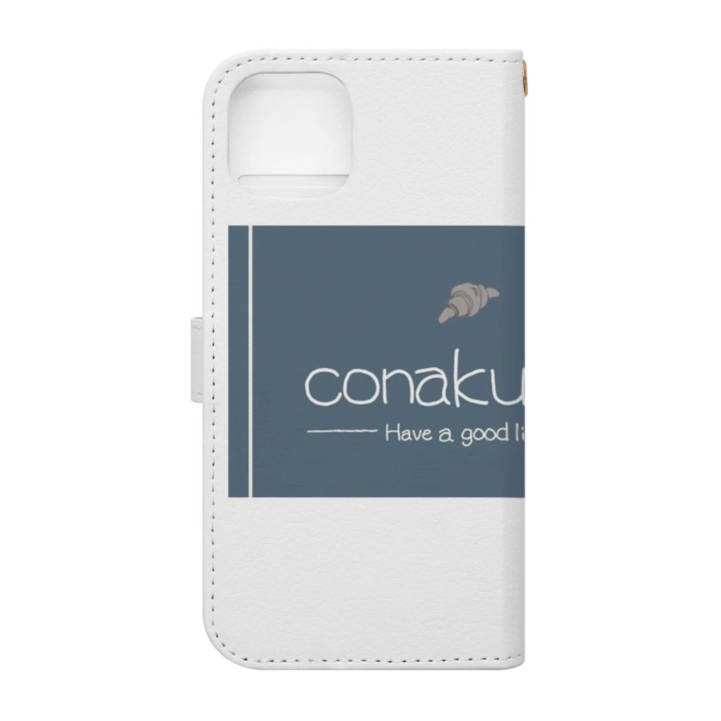 デッキ〜♪♯のconakucha(コナクチャ)ブルーグレーカラー 手帳型スマホケースの裏面