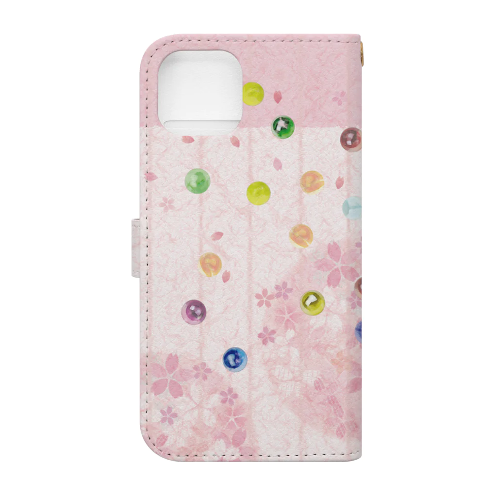 ほのぼのデザインHBの桜と水彩ビー玉手帳型iPhoneケース Book-Style Smartphone Case :back