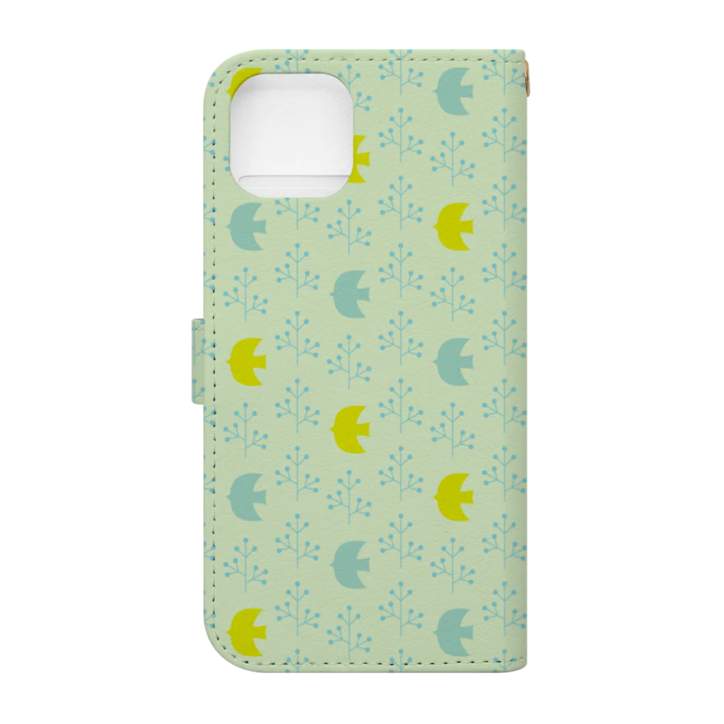 ゆかいないきものの北欧柄　青い鳥 Book-Style Smartphone Case :back