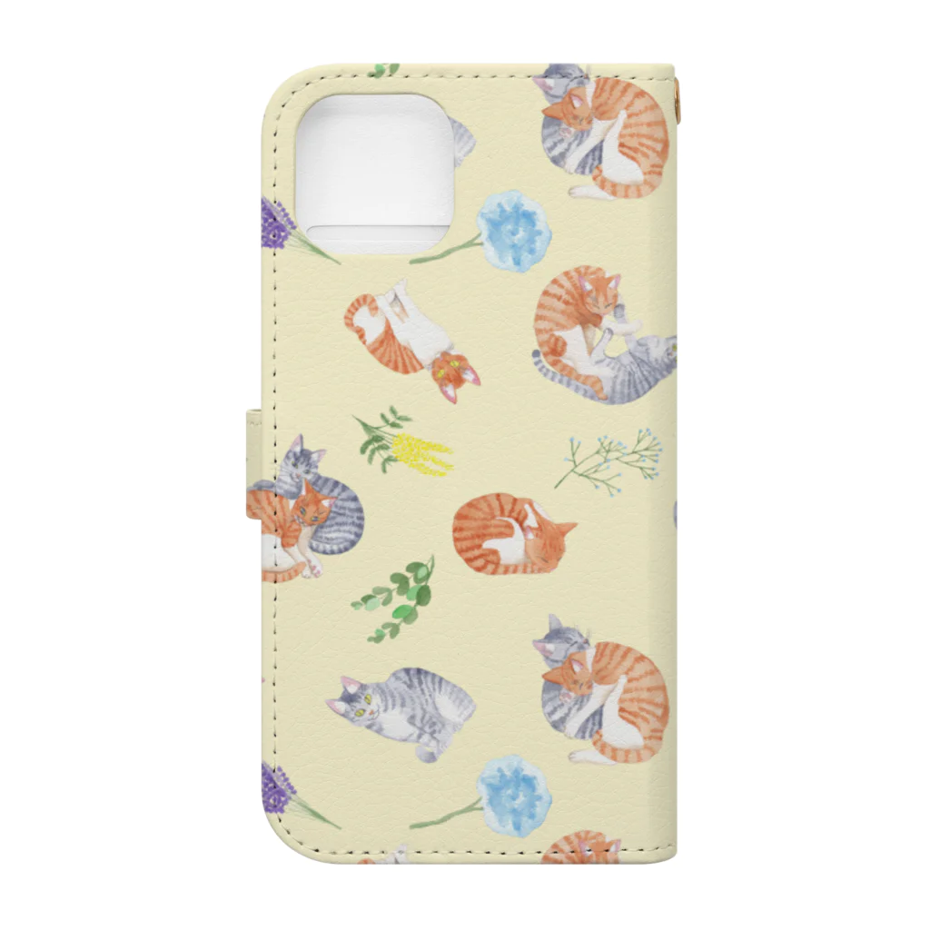 渡邊野乃香のお店のむーぽんドライフラワー柄　黄色 Book-Style Smartphone Case :back