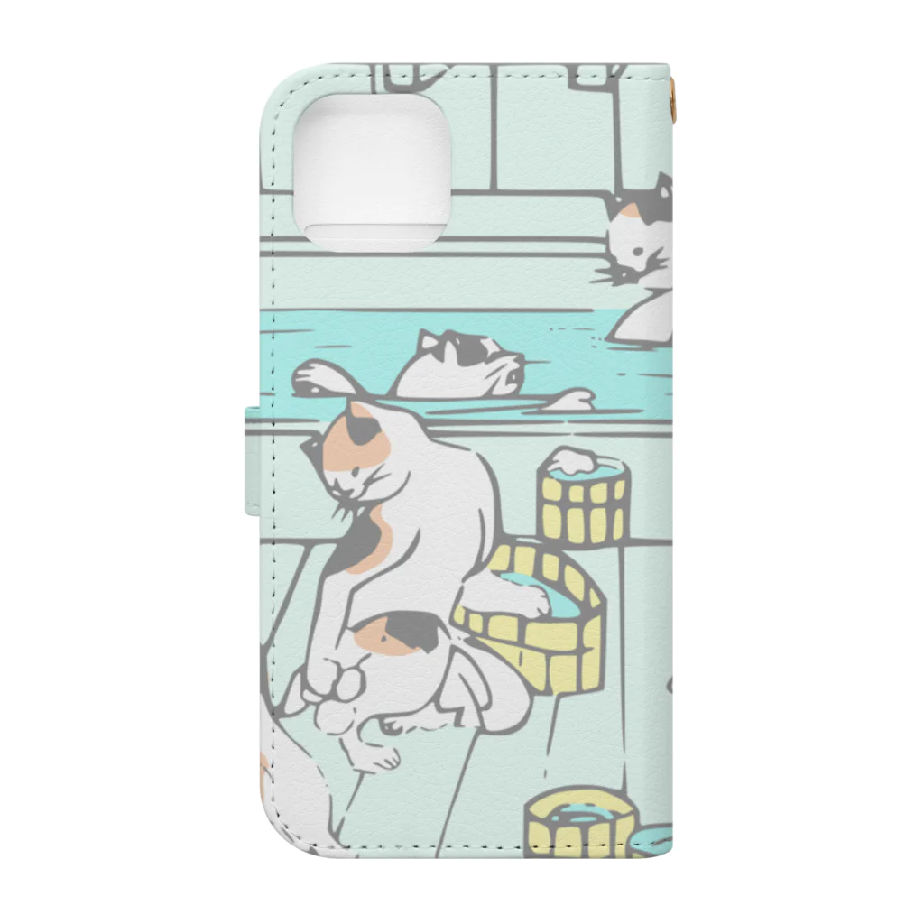 温泉グッズ@ブーさんとキリンの生活の猫の温泉（カラー） Book-Style Smartphone Case :back