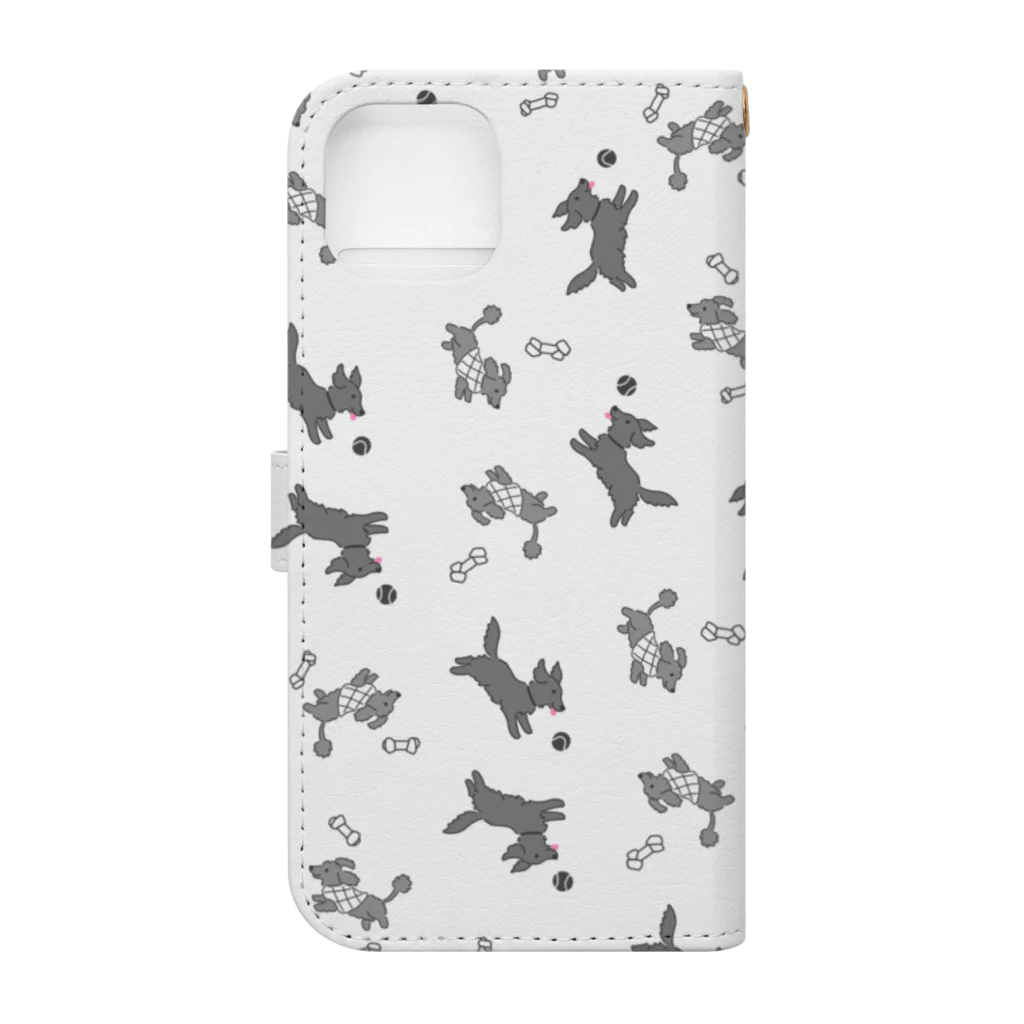 Chiyo.Wan(🐕🕊️のお店)のげんきいっぱいわんこ柄(黒っぽ犬) Book-Style Smartphone Case :back