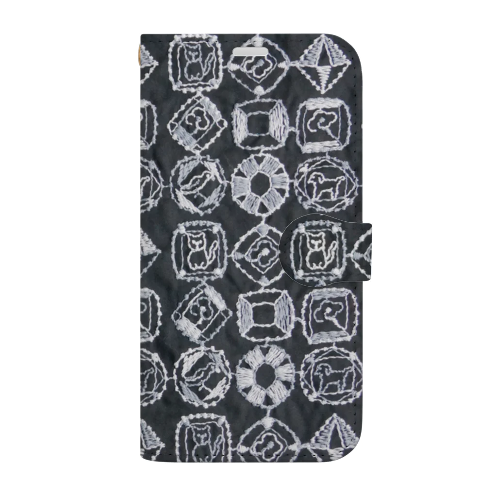 Canako Inoueの刺繍Diamond black 手帳型スマホケース Book-Style Smartphone Case