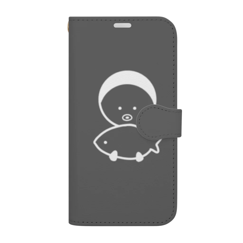 バター色のバターの黒ペンギン手帳型 Book-Style Smartphone Case