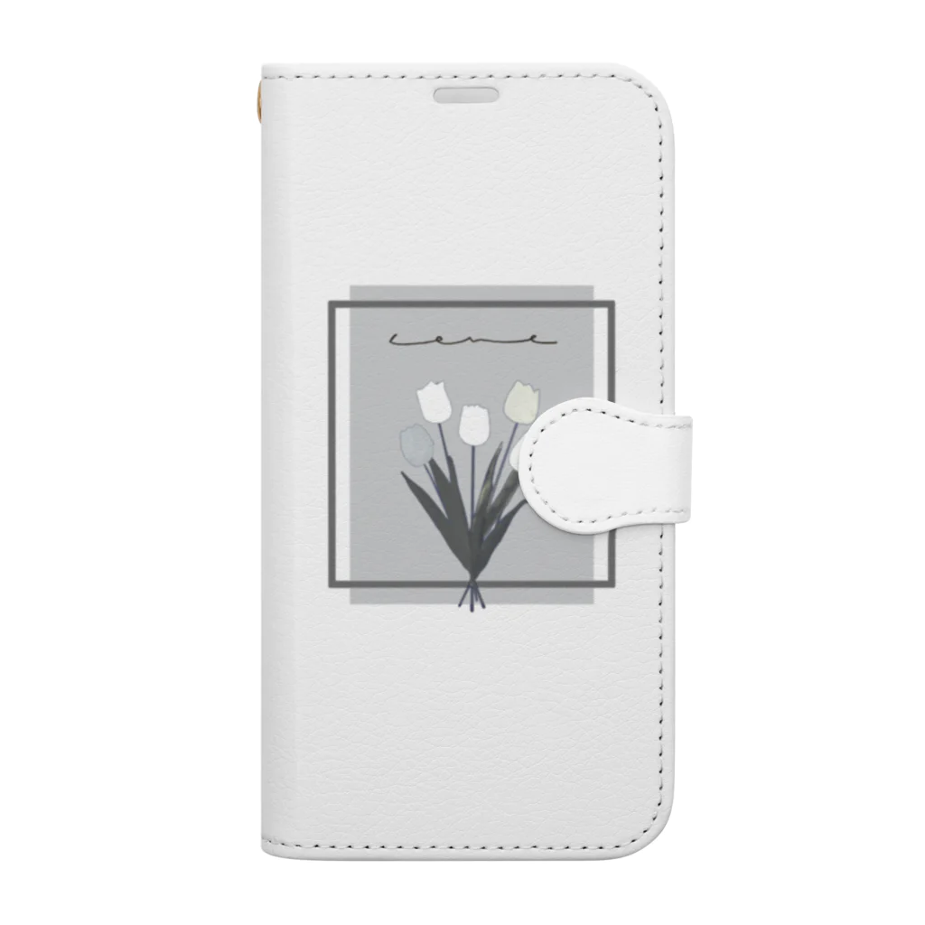 rilybiiのgrayish color × white × charcoal ×  tulip bouquet Book-Style Smartphone Case