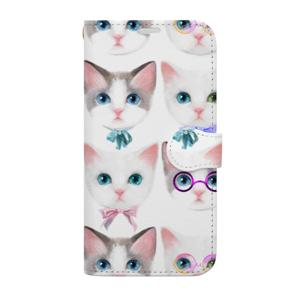 NORIMA'S SHOP のおしゃれなメガネをかけた猫たちのイラスト Book-Style Smartphone Case