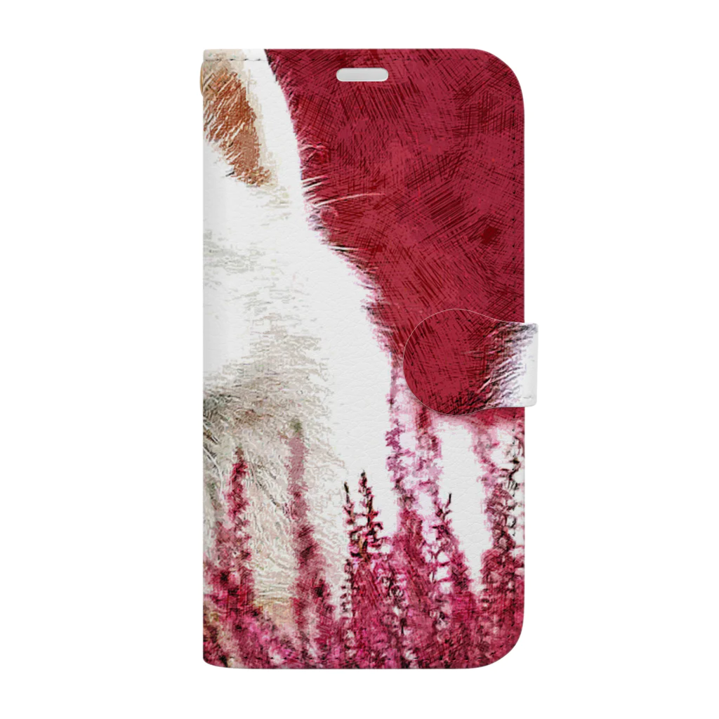 【CPPAS】Custom Pet Portrait Art Studioの 赤い畑の中のサモエドドッグ Book-Style Smartphone Case