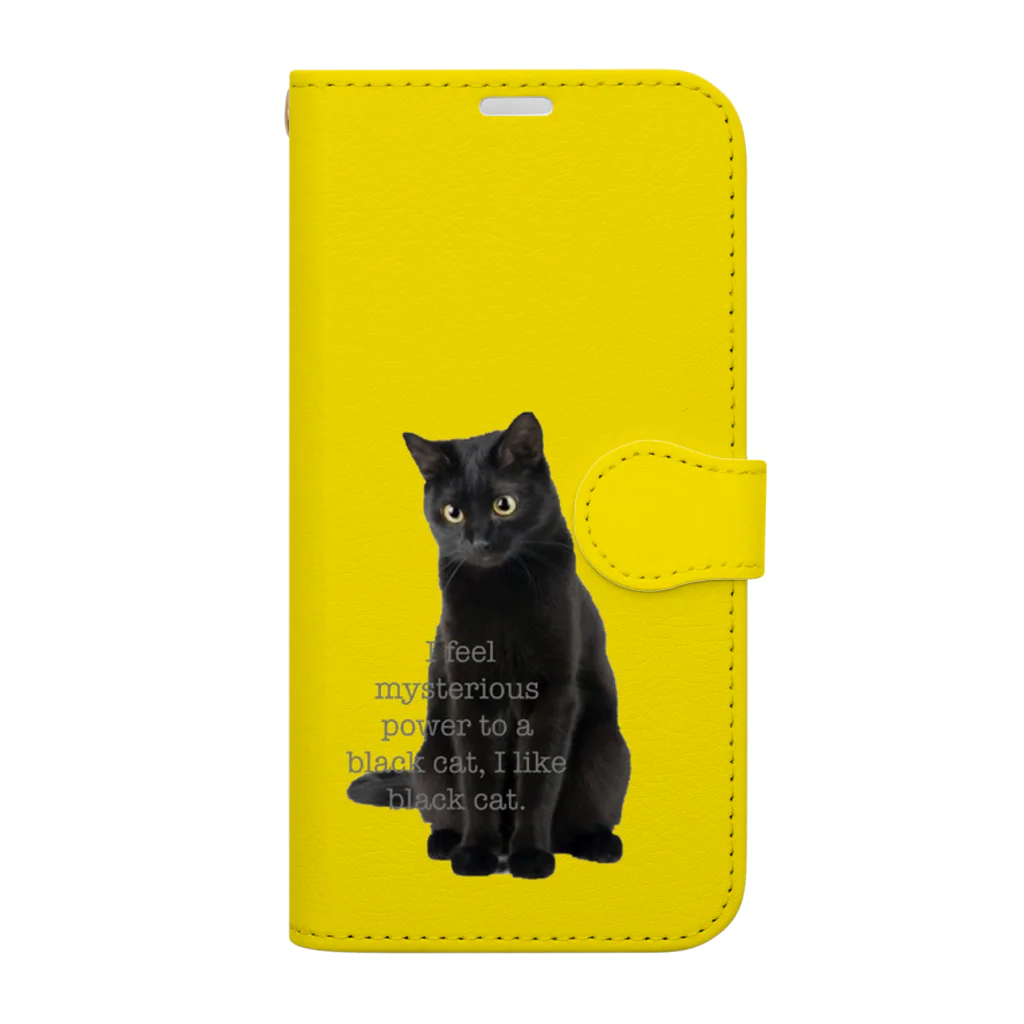 サバミケ、茶トラ、鍵しっぽ。の黒猫大好き手帳型スマホケース（イエロー） Book-Style Smartphone Case